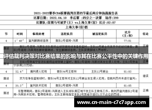 评估裁判决策对比赛结果的影响与其在比赛公平性中的关键作用