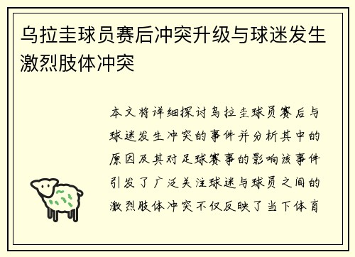 乌拉圭球员赛后冲突升级与球迷发生激烈肢体冲突